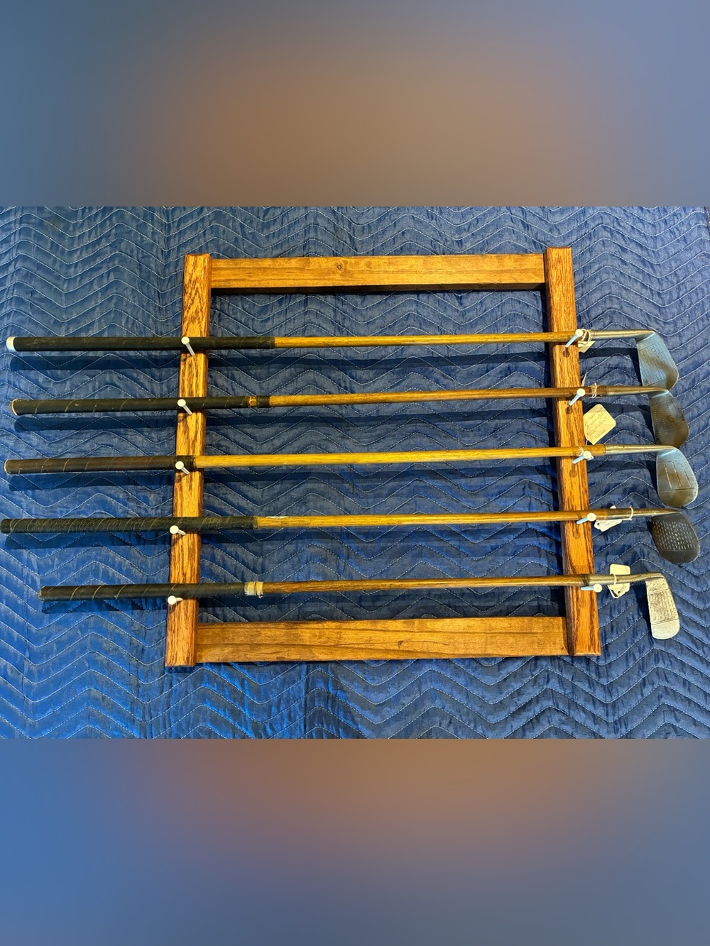 Collectors Golf Club Wall Tee Rack W/ 5 Random Antique Clubst